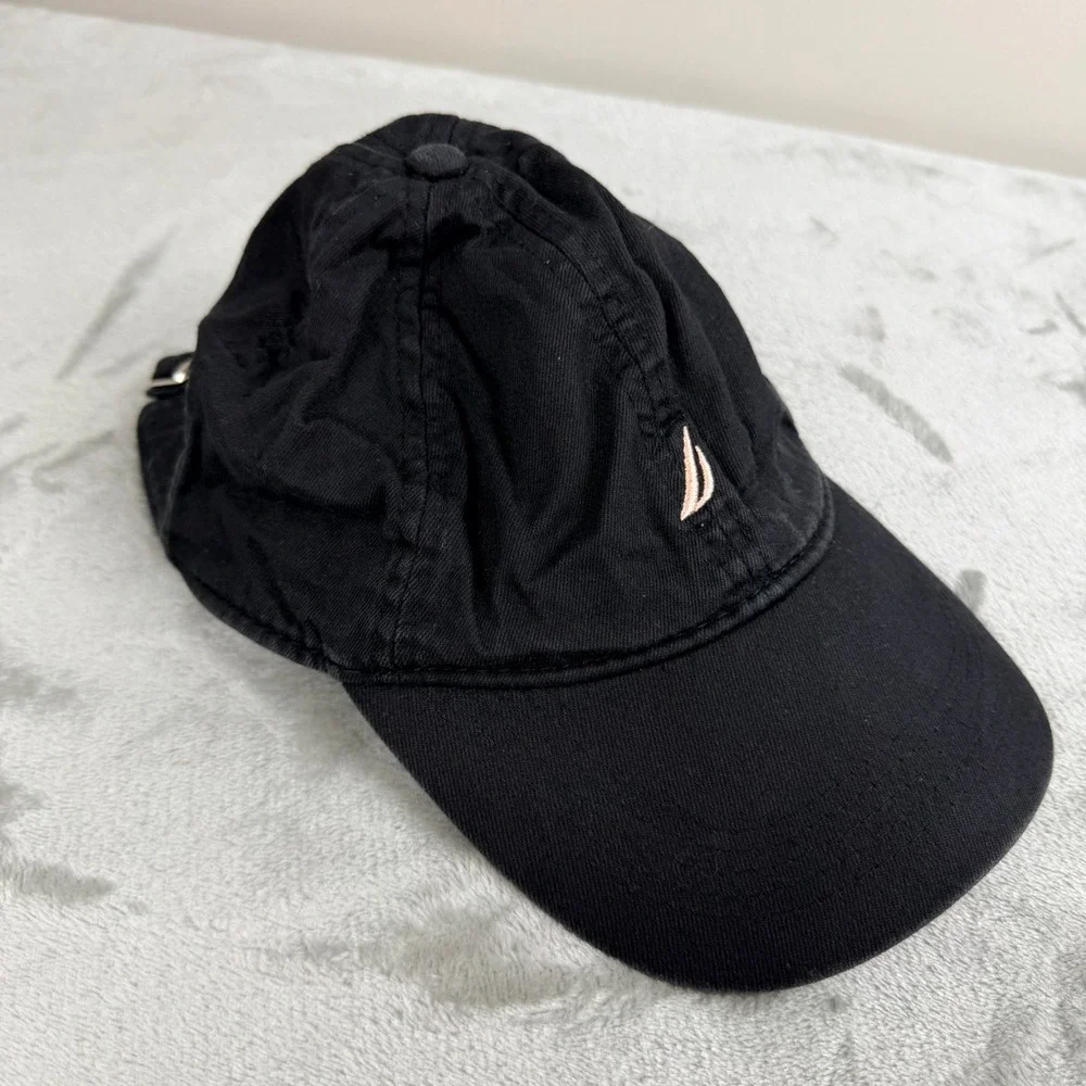 Nautica‎ Mens Black Cotton Adjustable Baseball Hat Cap Logo Navy Underbrim OSFM